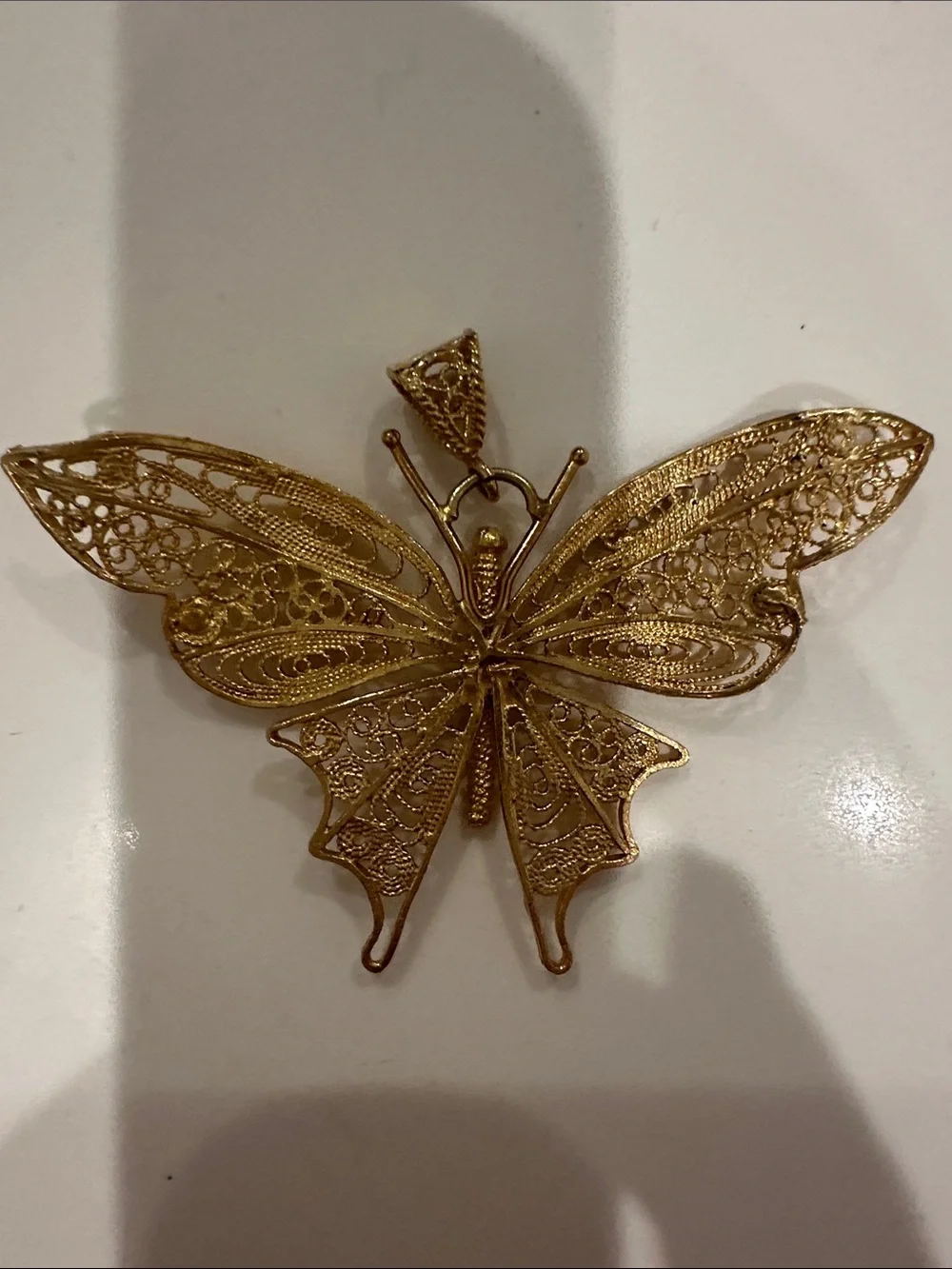 100 % Gold Filigree Butterfly Brooch - Intricate Detail from Greece